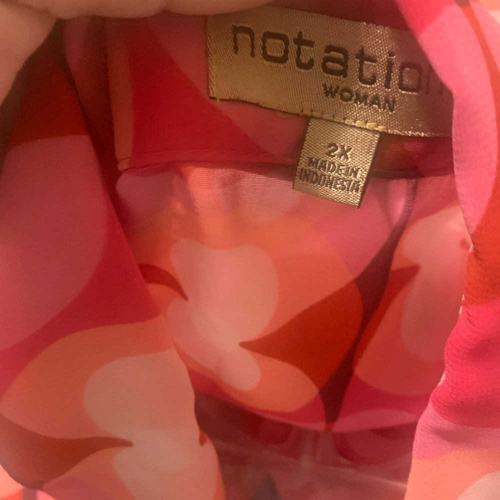 Plus NOTATIONS Rosey Top, Sheer,Long Sleeved Romantic,Easy-to-Pack!Reds& Pinks - Picture 9 of 11